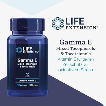 Life Extension Gamma E 60 Gluten-Free Softgels 30.15 mg Vitamin E per can Soy Free GMO Free Neutral in button