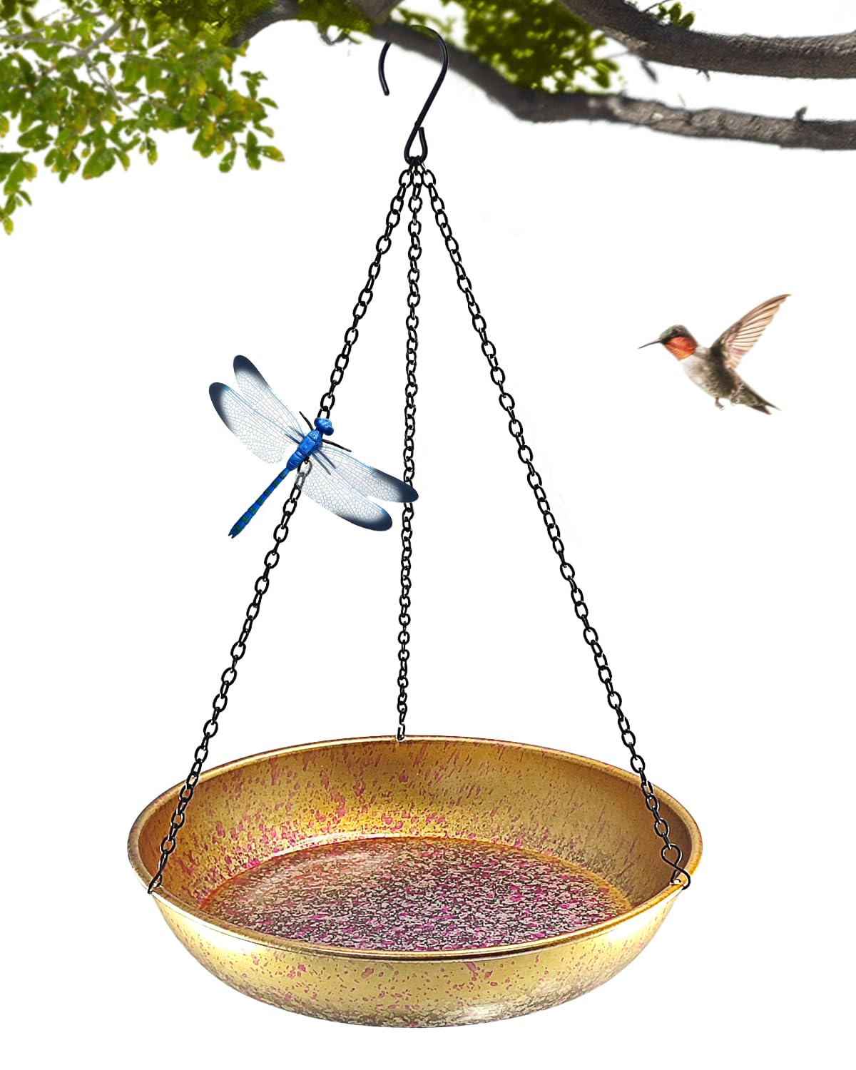 Hanging Bird Bath for Outside Metal Birdbath 11 Inch for Birds to Seed Bathe Drink Decor Bird Bath Gold to Iridescent Pink Gradient Decor for Garden Back Yard Patio Attracts Hummingbirds & Finches-image-40