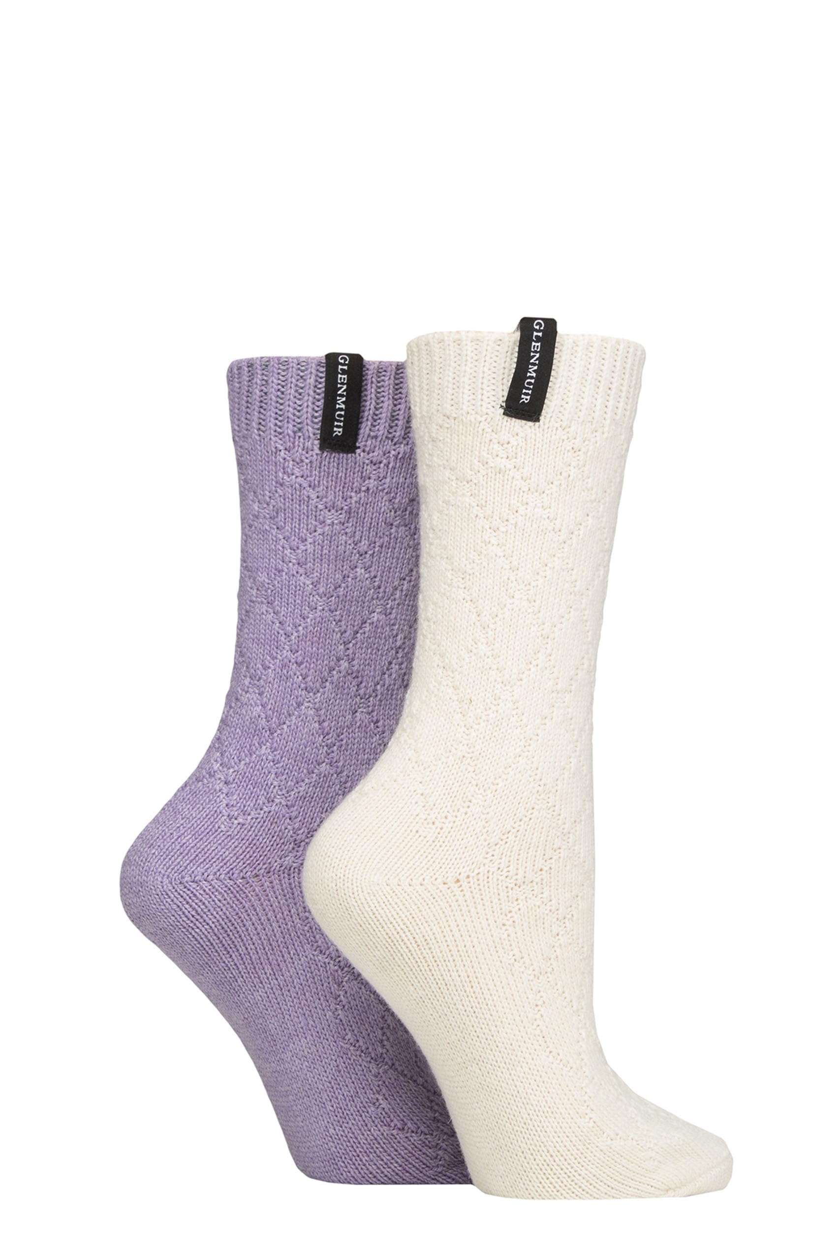 Glenmuir Ladies Classic Fashion Boot Socks Pack of 2 (UK, Numeric, 4, 8, Regular, Regular, Diamond Stone/Purple)
