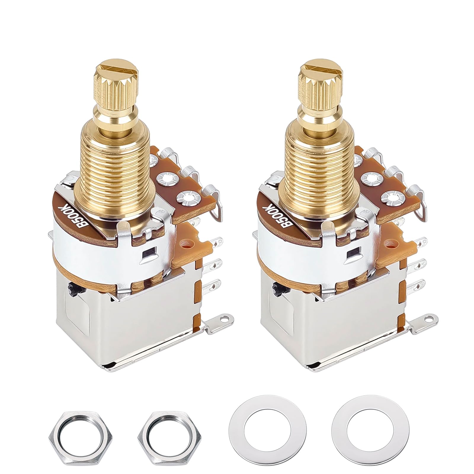 Banworks Full Brass 3/8" Thread Guitar Push Push Pots B500K 18-Spline Pots