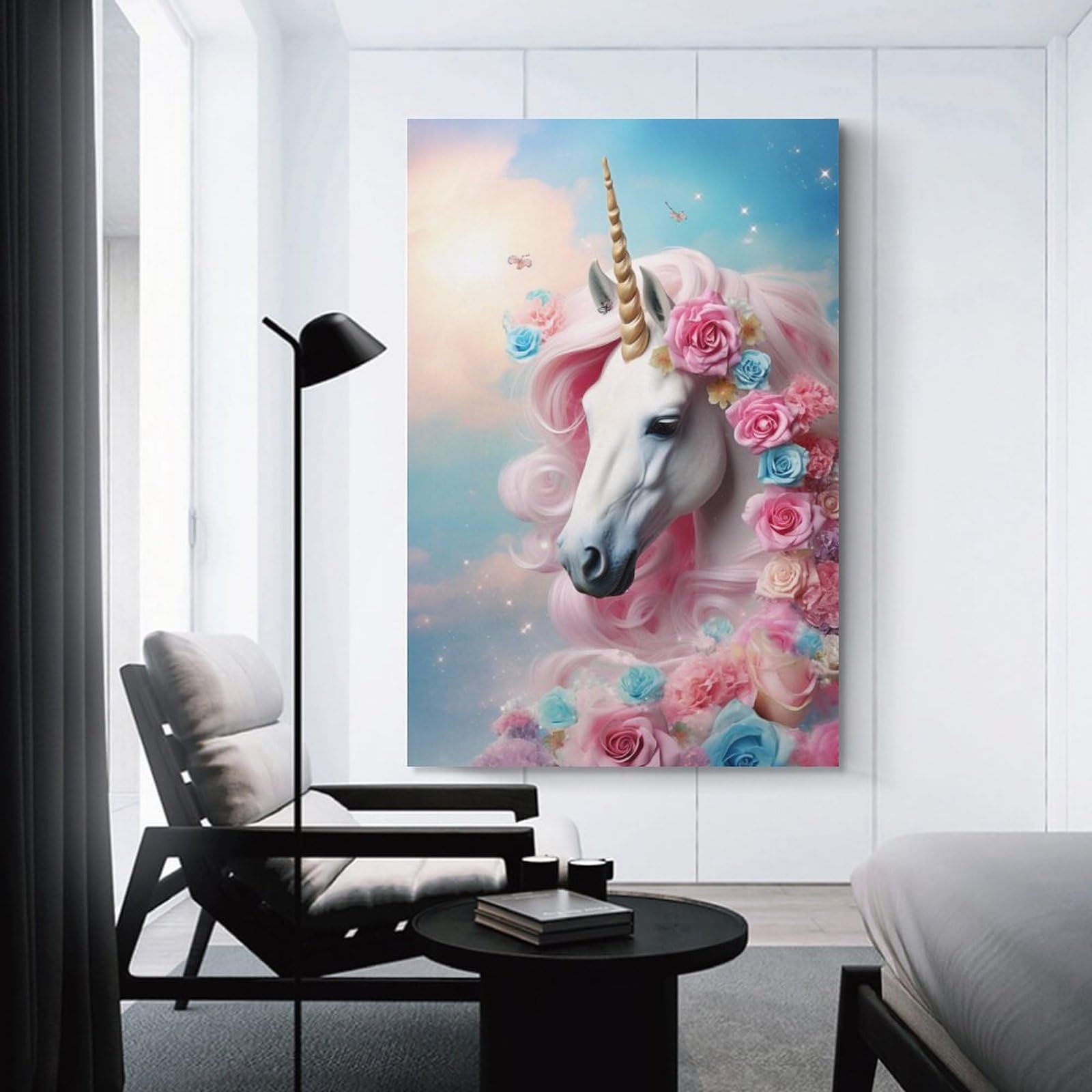 Decorazioni per la cameretta con unicorno e arcobaleno, citazioni ispiratrici per la cameretta delle ragazze, set di 4 stampe o tele con unicorno. - Italia