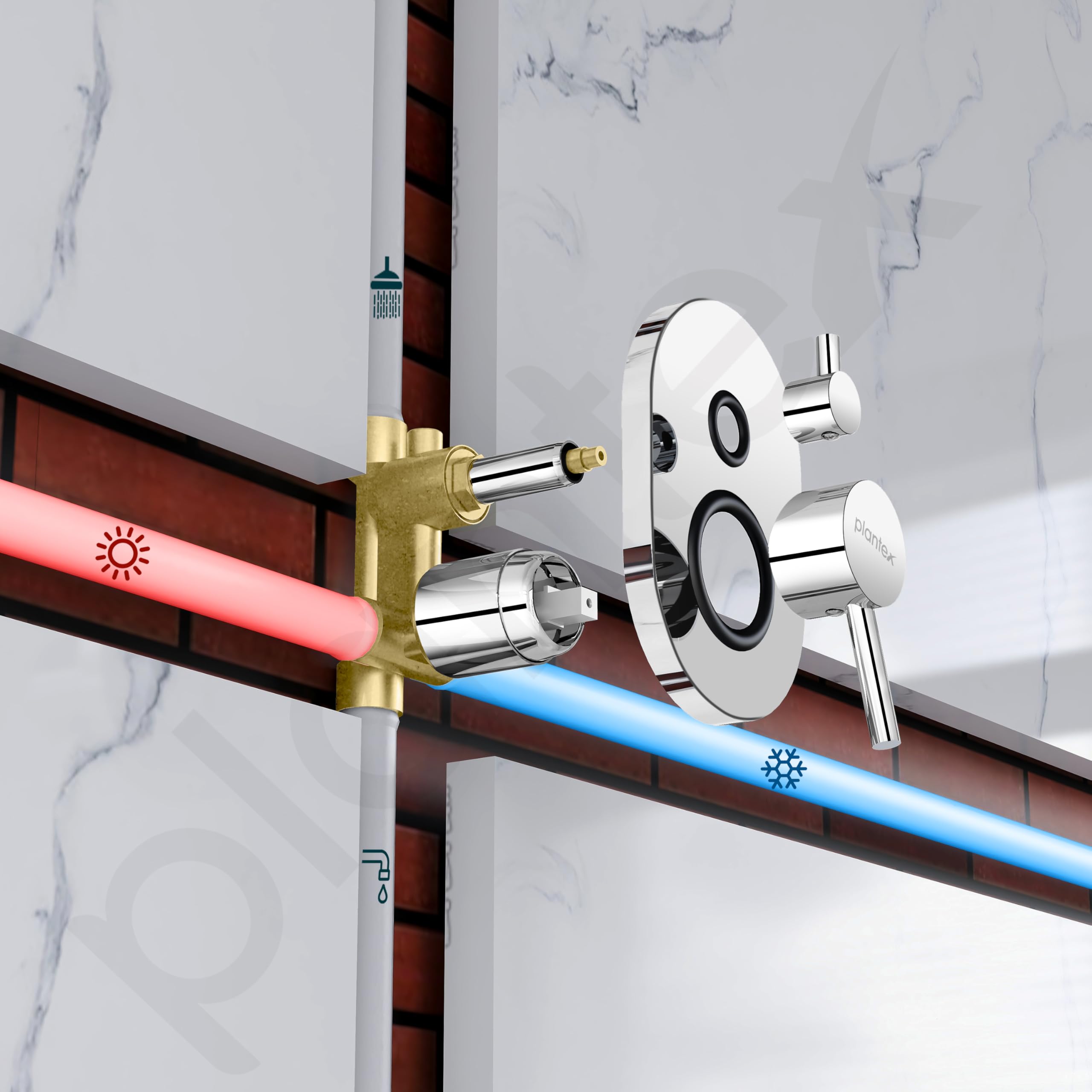 Plantex Brass Diverter Set for Bathroom/Concealed Body High Flow Diverter Full Set with Exposed Part Kit/Bathroom Shower System - (Chrome) 3