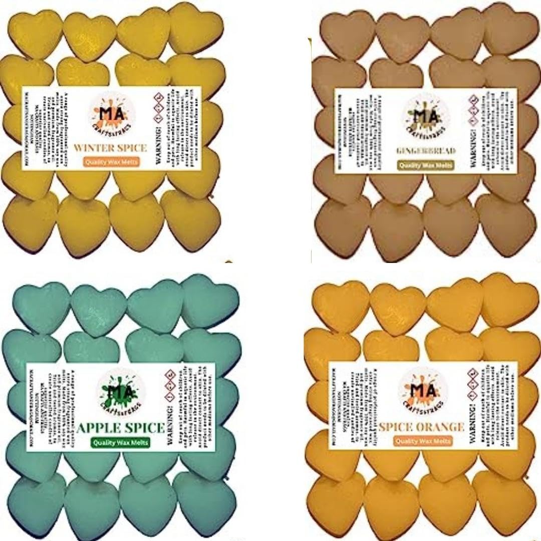 Scented wax melts mini hearts (Spice Orange,Apple Spice,Winter Spice,ginger bread) scented soy wax melts for wax warmer Designer inspired for men Gift Box 4x 40g