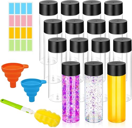 Miniatura 1 de DI QIU REN 16 botellas de plástico transparente, botellas sensoriales vacías con tapas, botellas de plástico PET para jugo, reutilizables, a granel,