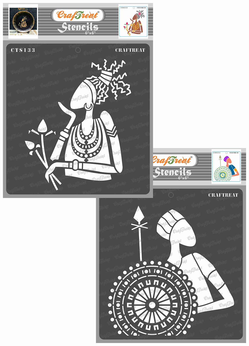 Pochoirs réutilisables peinture CrafTreat motifs tribaux lavables pour tissu et toile