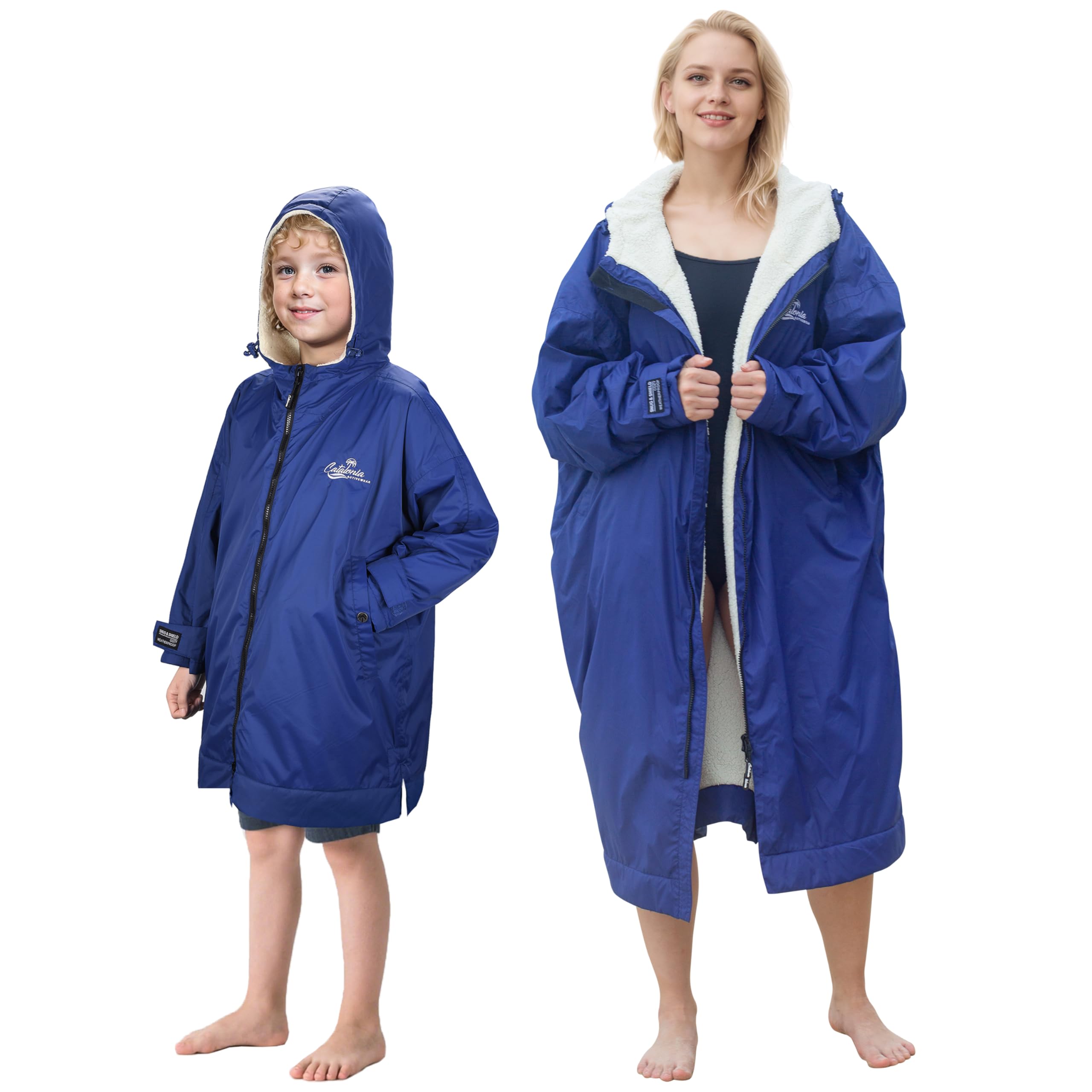 Catalonia Classy Waterproof and Windproof Schwimmen parka für Herren, Damen, Erwachsene, Warme Changing Robe für Camping, Surfen und Schwimmen, Blau