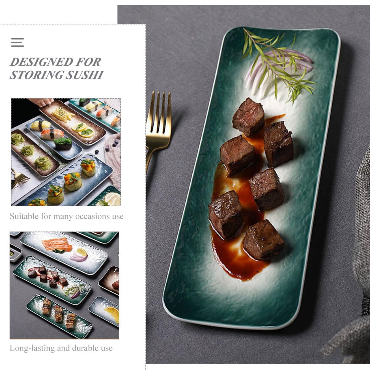 Vajilla de Cerámica Diseño Práctico y Acabado Fino Estilo Japonés 2 Platos Rectangulares para Sushi y Sashimi Adecuado para Fiestas y Uso Familiar