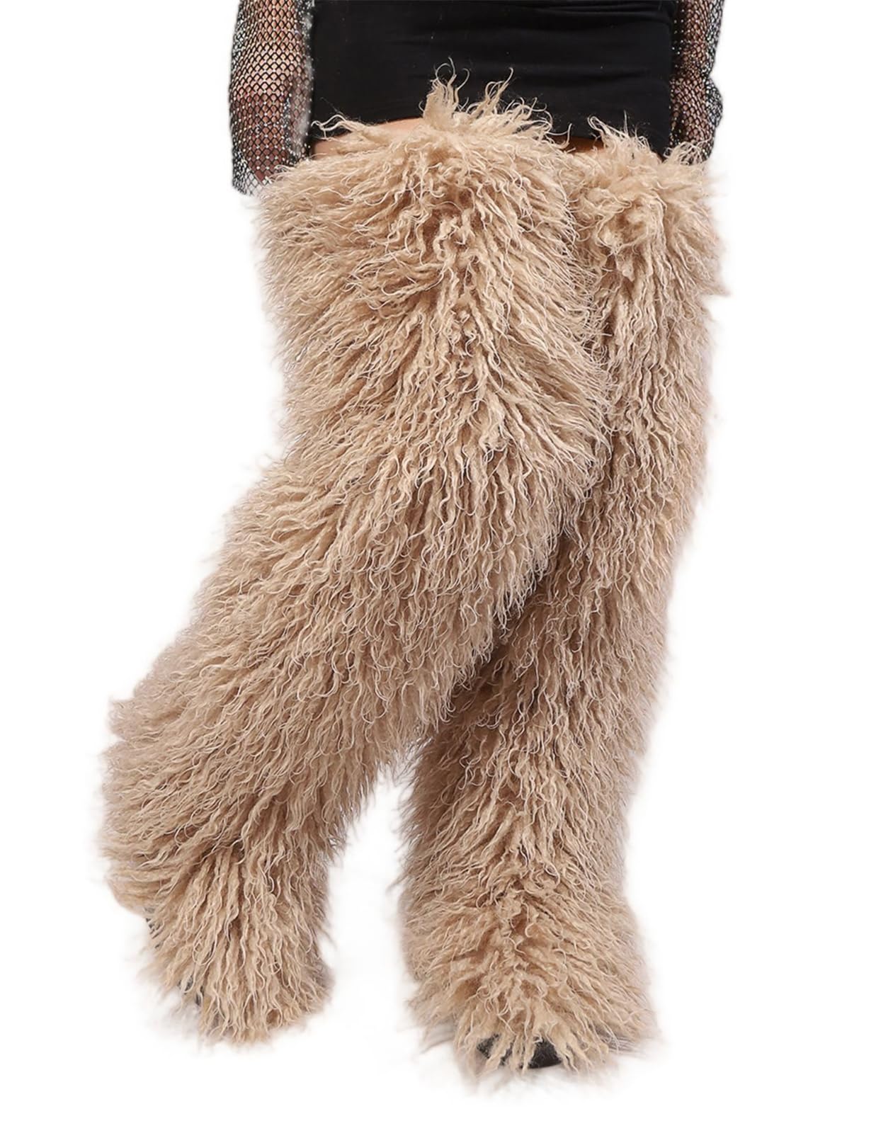 Fur Boots Women Thigh High Tall Faux Fur Winter Over The Knee Snow Boots Outdoor Footwear Cold Weather