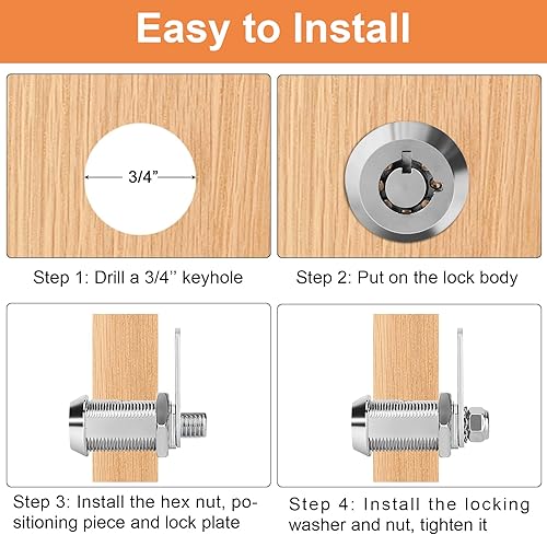 Miniatura 5 de Cam Locks - Cerradura de almacenamiento para autocaravana con llave igual, cilindro de 78 pulgadas que se adapta a un grosor máximo de puerta de 916