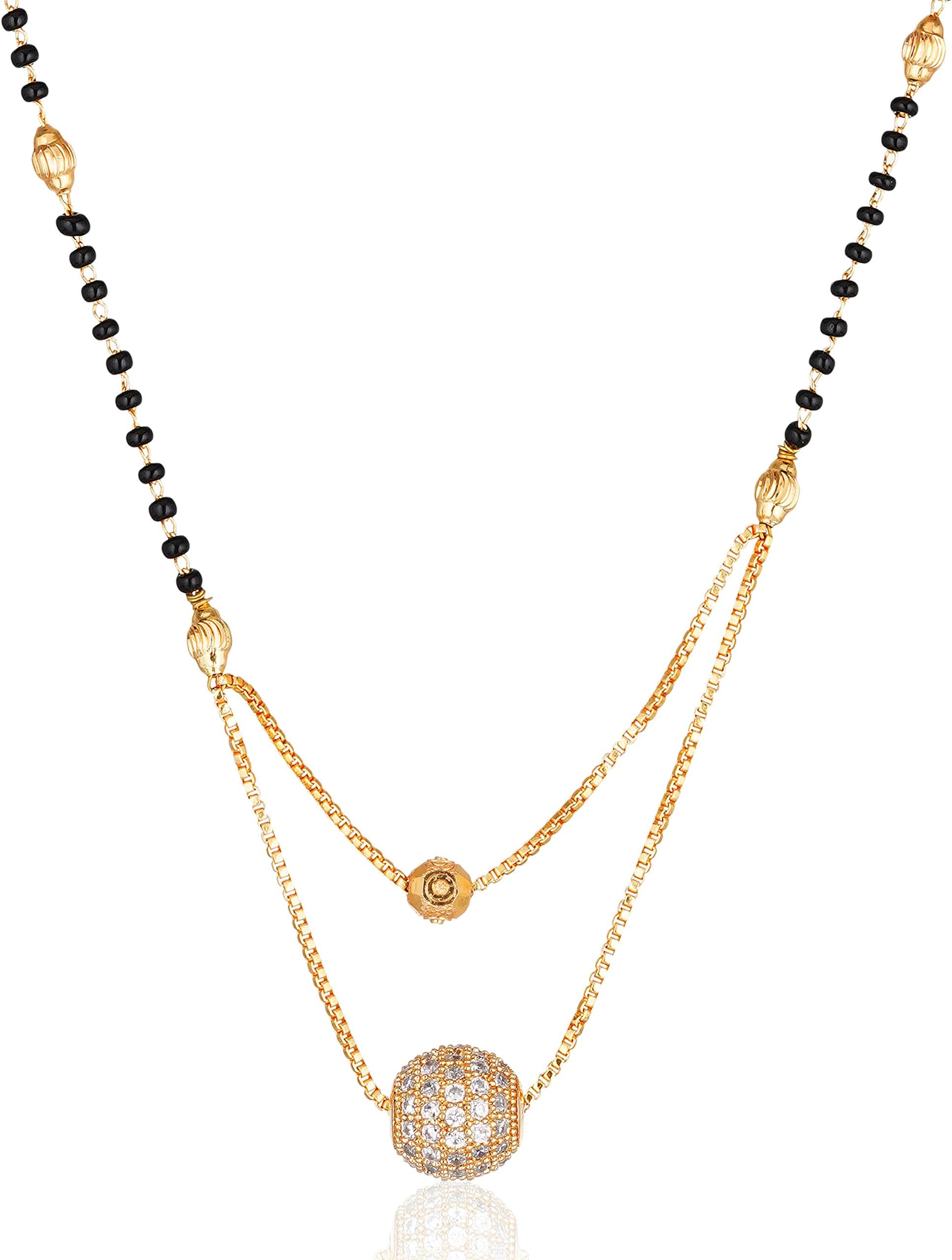 Darshini Designs Gold Plated Double layered Mangalsutra With 18 inches Length Black Beaded Chain For Women