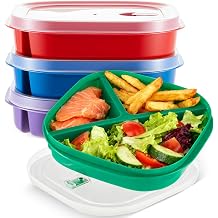 Hushee 4 Pcs Microwave Food Storage Tray Containers with Ventilation Lids 3 Compartment Divided Plates Portion Plate Fits Microwave FridgeSquare,Mixed Colors,8.66 x 8.66 x 1.97 Inch