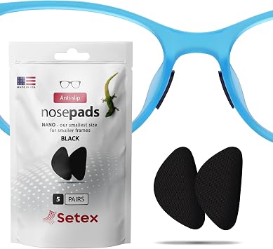 Setex Gecko Grip Nano 0.6mm Anti Slip Nose Pads for Glasses, 5 Pair, Black | Smallest, Thinnest, 2,000 Gecko Inspired Micro Fibers, Non Slip, Secure Fit for Glasses with Wet, Sweat and Oil, Made in USA