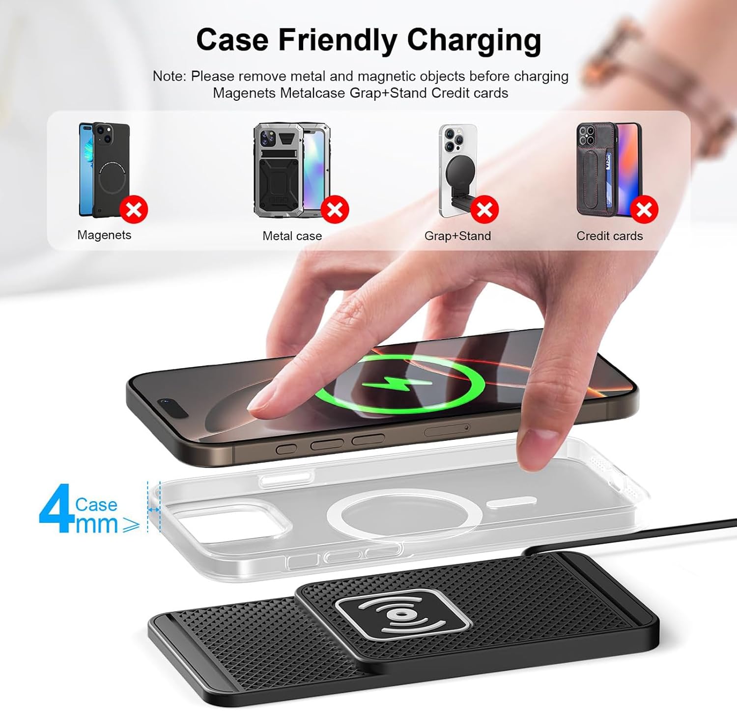 Car Fast Wireless Charging Pad for Lexus RX 270/UX 260h/UX300e/NX 300h/RX 450h/LX 470/LX570/GX470/GX OR Portable Wireless Phone Charger Non-Slip Silicone Dashboard Charging Pad