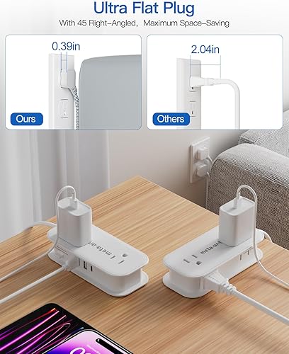 Miniatura 5 de Regleta de alimentación de viaje con 4 tomas de corriente, cable de extensión de enchufe plano con 3 puertos USB, extensor de salida de 2 lados,