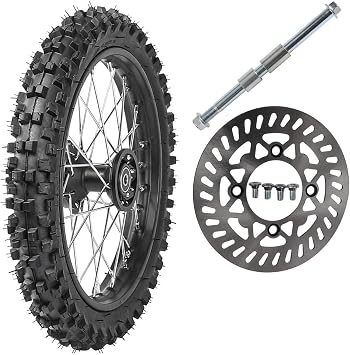 14 Front Wheel 60/100-14 Dirt Bike Tire with Tube Rim Assembly + Disc Rotor + 12mm Axle Bolt 2.50-14 for 50cc 110cc 125cc 90cc SSR CRF70 XR70 Taotao DB14 Pit Bike Dirt Bikes