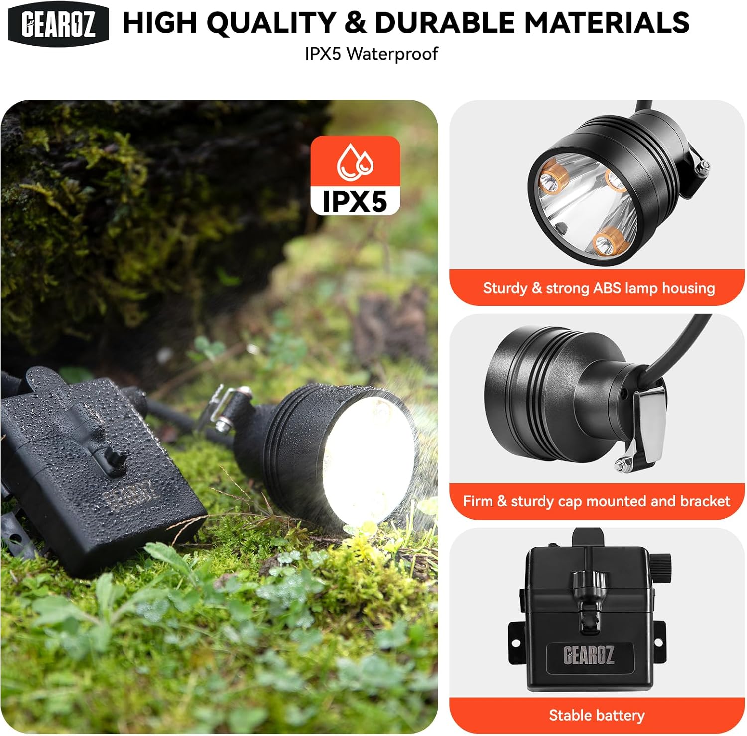 GearOZ Coon Hunting Lights Headlamp for Coyotes Hog Predators, 10W Rechargeable & IPX5 Waterproof, 6 Lighting Modes, 45000LUX 4-Color LED (White Red Green Amber) with Camo Hunting Hat for Forehead