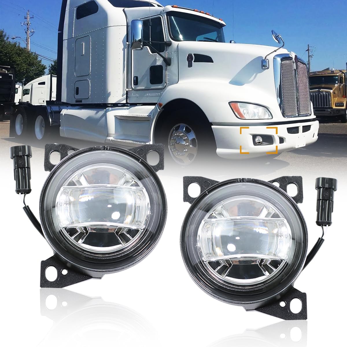 Chrome 12V LED Fog Lights Compatible with Peterbilt 579 587 Kenworth T660 2013-2021 Pair Front Fog Lights Assembly Replacement LH&RH Side