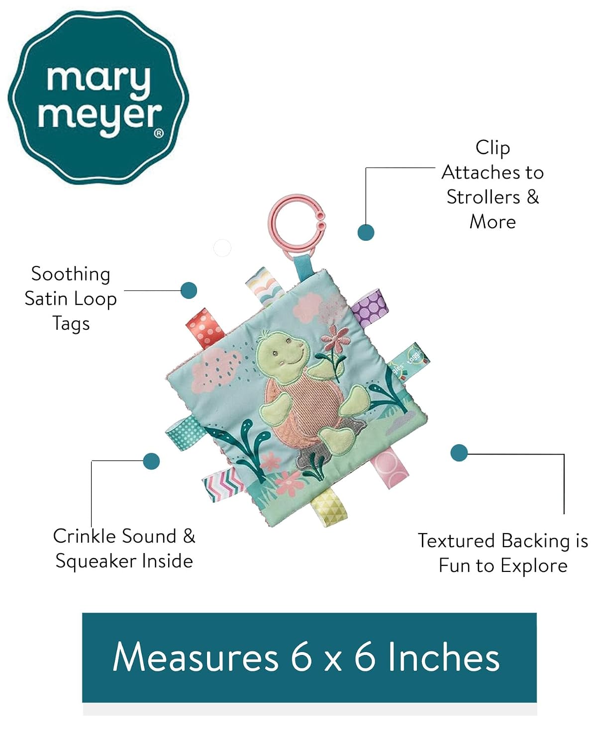 Taggies Crinkle Me Toy with Baby Paper & Squeaker with Sensory Tags, 6 x 6-inches, Tippy Turtle image 2