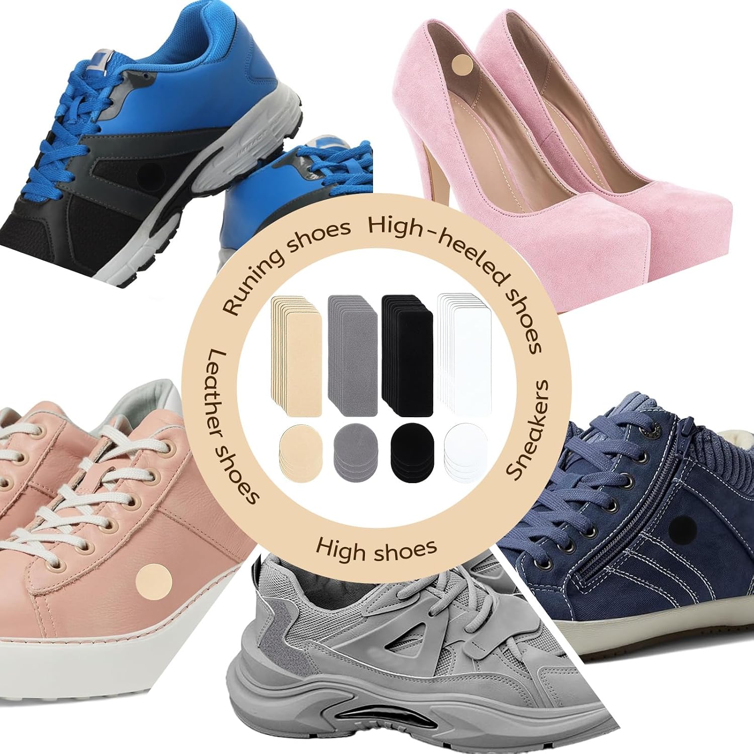 48pcs Shoe Patch, 4 Colors Shoe Patches for Holes, Shoe Repair Patch, Rectangular & Round, Self-Adhesive Hole Repair Patchs for Sneakers Mesh Shoes