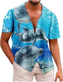 Thin Beach Lapel Long Buttons Shirt Men Tropical Print Relaxed Fit Tee Lounge Summer Cool Short Sleeve Shirt Man