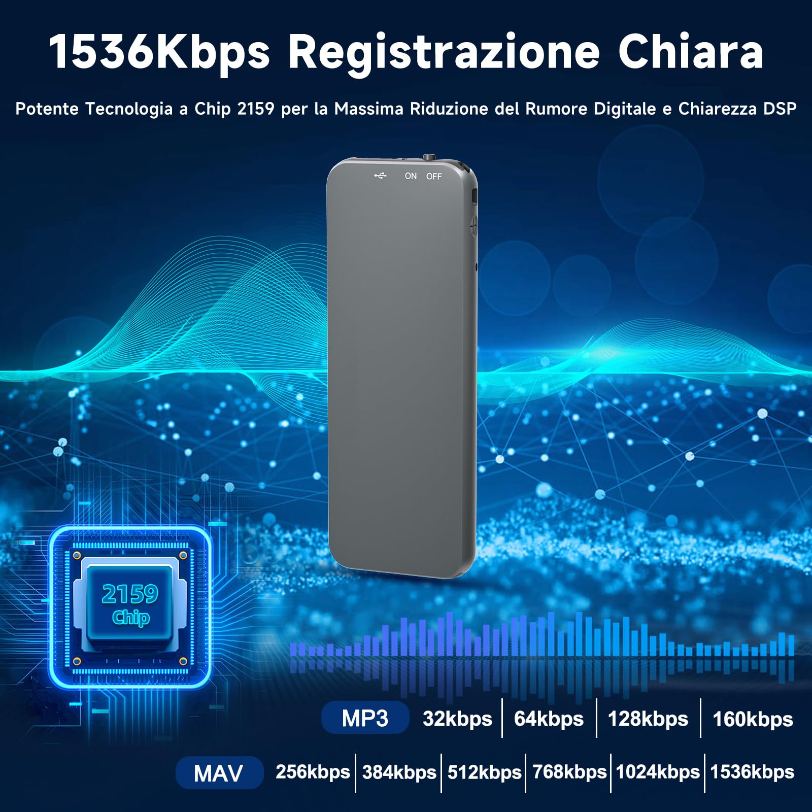 Registratore Vocale Mini–Design a Portachiavi, 35 Ore di Registrazione, Custodia in Metallo, Audio Hi-Fi 1536KBPS, Registrazione con un Solo Tasto, Registratore Attivato per Riunioni... (66GB)