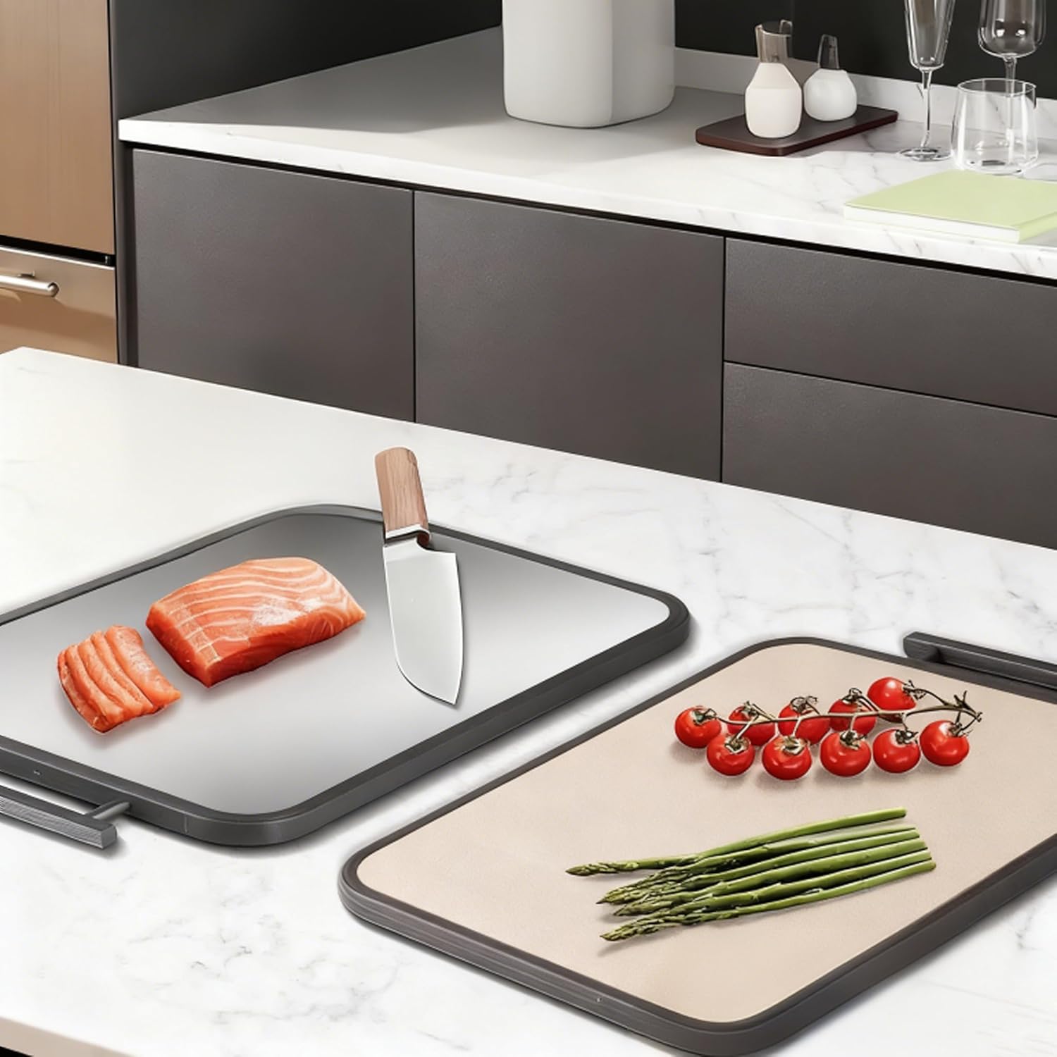 Titanium Cutting Board for Kitchen Double Sided Metal Cutting Board Pure Titanium and Wheat Straw PP Food Grade Large Chopping Boards for Meat Vegetables and Fruits
