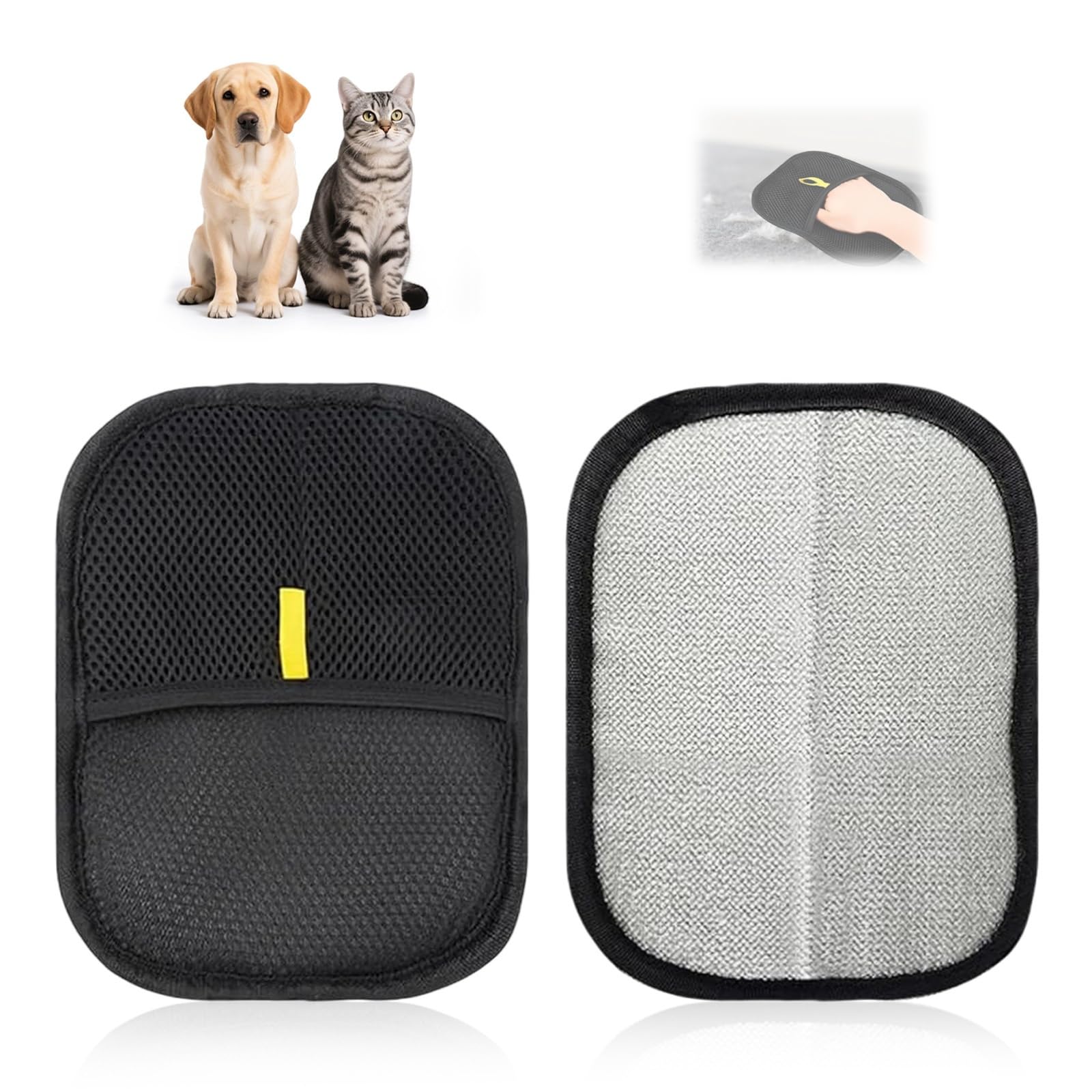 AzureRay Lot de 2 Gant de Toilettage Électrostatique, Épilateur Chien et Brosse pour Chat - Gant Anti Poils Animaux et Brosse Chat pour Lavage, Épilation et Nettoyage des Tapis et Canapés