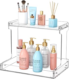 AITEE 2-Tier Bathroom Counter Organizer Acrylic Bathroom Countertop Organizer Clear Bathroom Organizer Shelf Vanity Tray Cosmetic Skincare Home Storage Organization for Bathroom Kitchen Bedroom