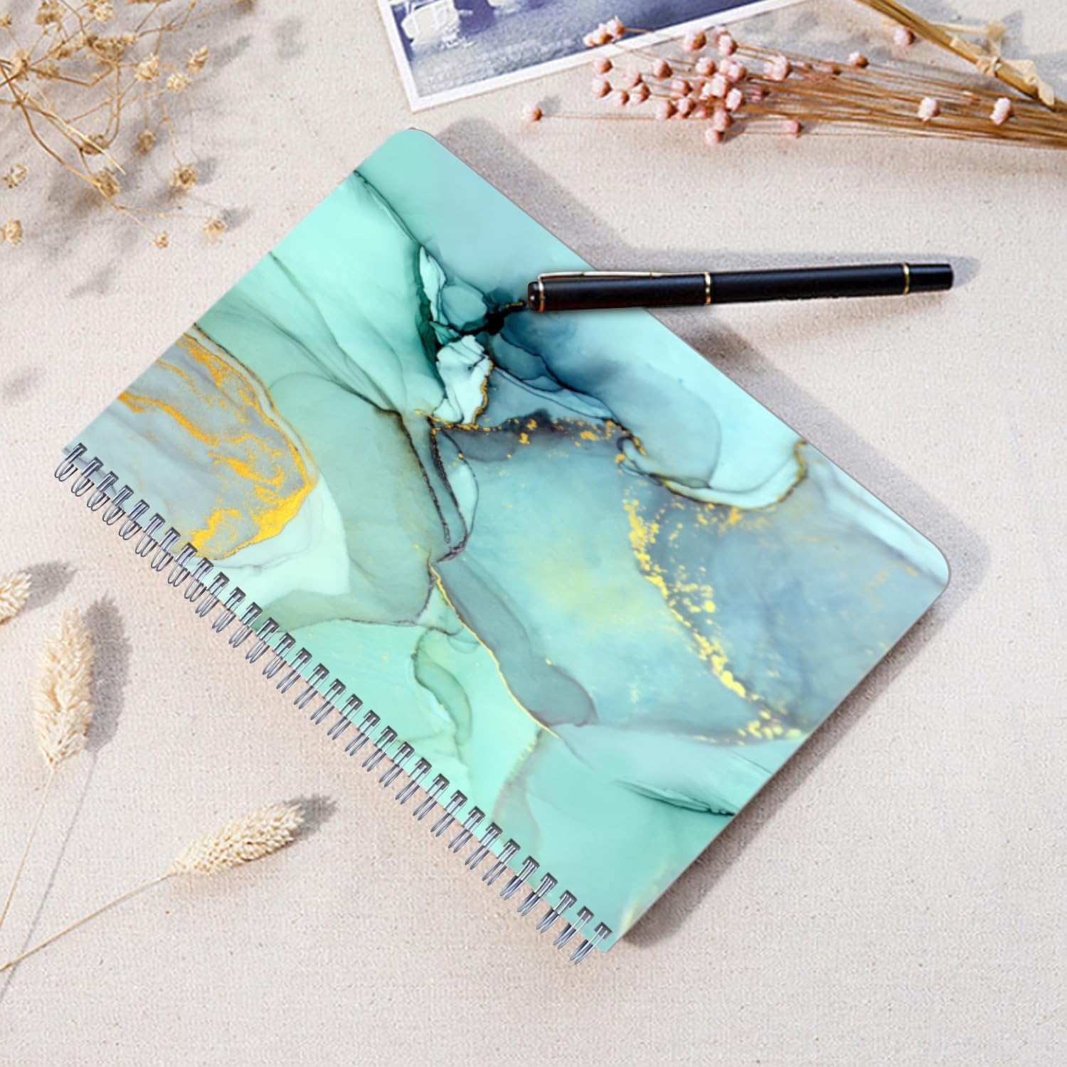 Lined Spiral Journal Notebook,100 Pages,3 Pack,5.71x 8.26 inches College Ruled Paper Double-Wire Spiral Notebook for Study and Notes - Teal Marble Gilt image 4