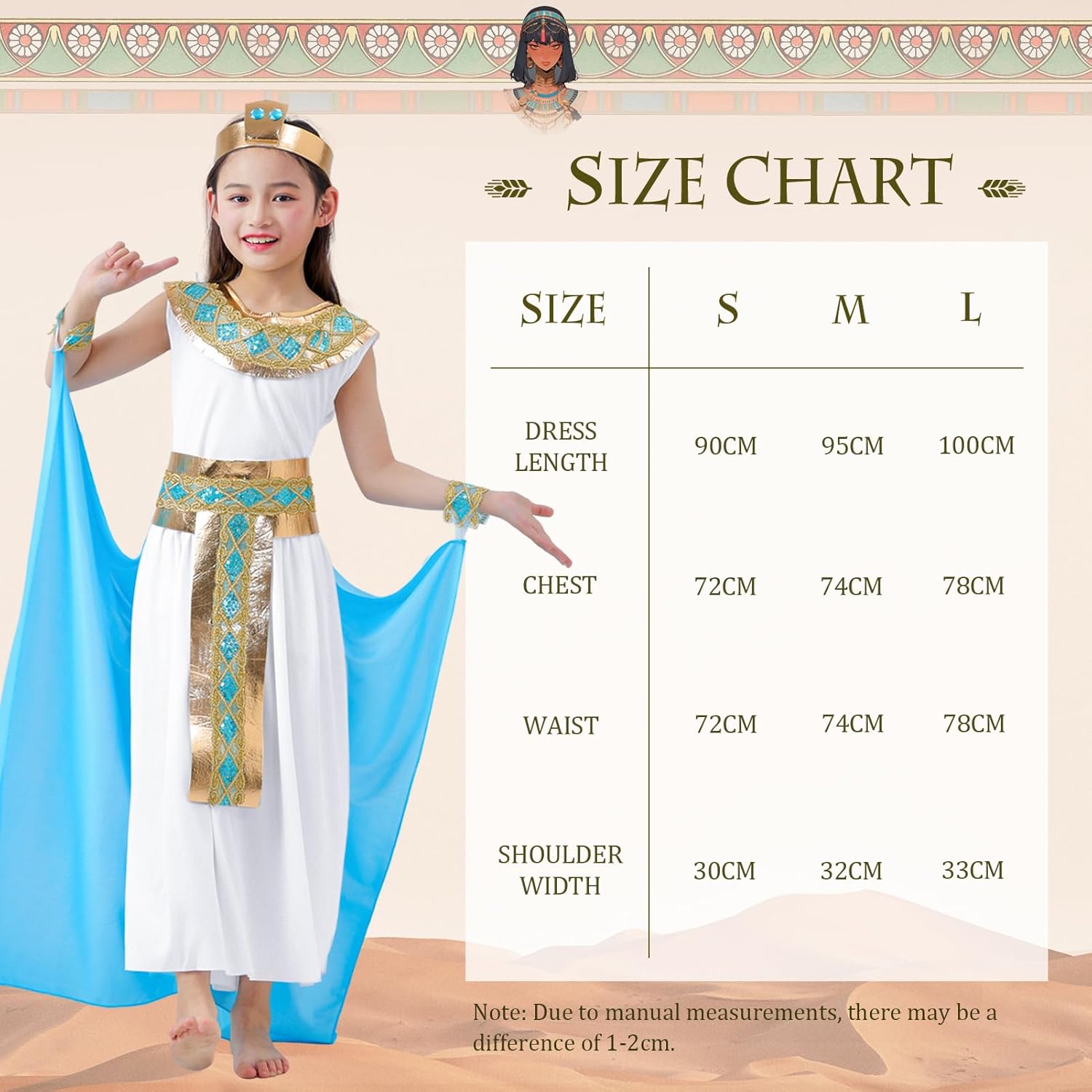 Cleopatra Costume Kids Girls: Egyptian Costume Kids - Cleopatra Dress with Accessories for Halloween Carnival Cosplay - Image 3