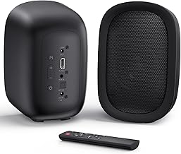 Saiyin Active Bluetooth Bookshelf Speakers for Record Player, 40W Stereo Sound Speakers with 3-Inch Woofer, Dual-Curved Horn Bass Reflex Port and Optical/AUX/TV-ARC for Turntable/PC/TV, Pair