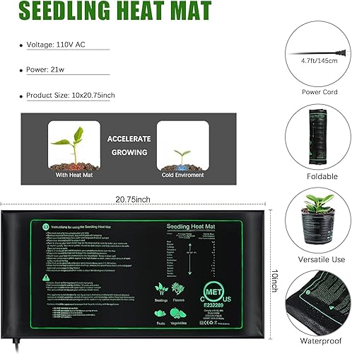 Miniatura 6 de CANNABMALL Bandeja de inicio de semillas con alfombrilla térmica de plántulas, diodos Samsung LM281B Light de crecimiento, bandejas de inicio de