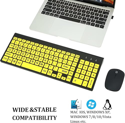 Miniatura 7 de Teclado y mouse inalámbricos de tamaño completo con impresión grande de 0.08 oz con impresión de gran tamaño para niños con discapacidad visual y
