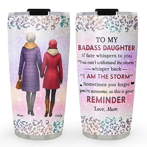 Personalized To My Badass Daughter 20oz Tumbler Gift for Daughter Family Inspirational Insulated Cup for Mom Dad Grandma