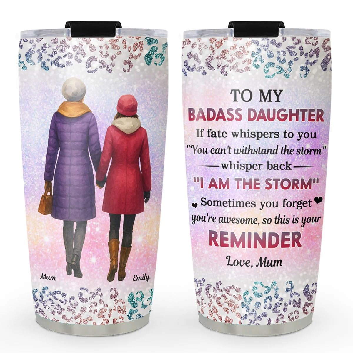 Personalized To My Badass Daughter 20oz Tumbler Gift for Daughter Family Inspirational Insulated Cup for Mom Dad Grandma