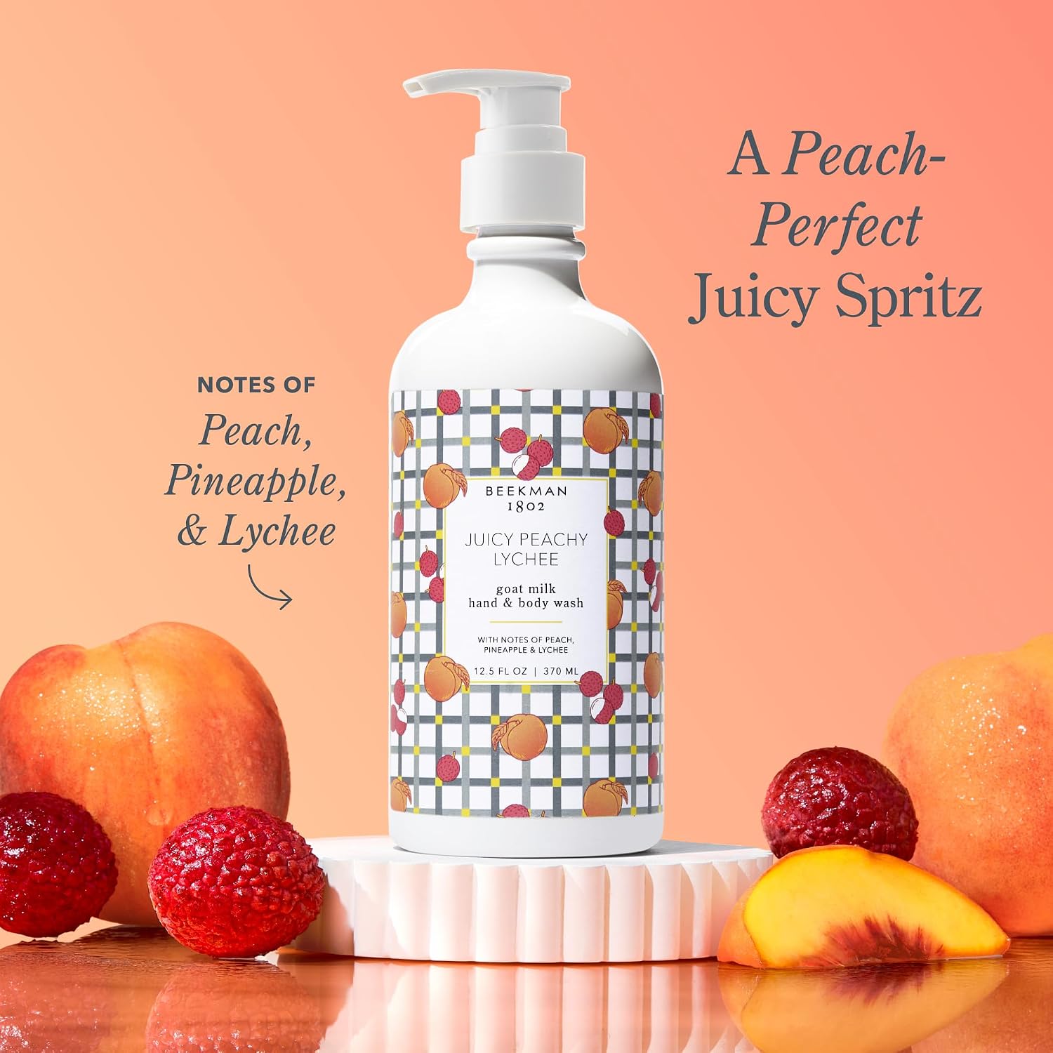 Beekman 1802 Goat Milk Hand Soap – Moisturizing Body Wash & Liquid Hand Soap for Sensitive Skin, Hand & Body Wash, Natural Soap with Goat Milk & Aloe, Cruelty Free – Juicy Peachy Lychee 12.5 fl oz
