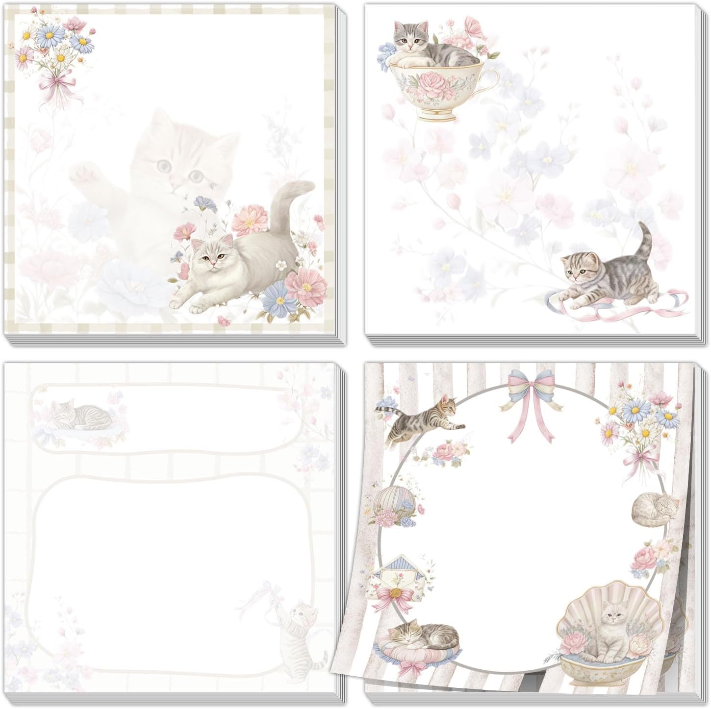 Flower Cat Sticky Notes Cute Cats Flower Design Self-Stick Memo Pads, Theme Party Gifts Funny Stick Notes Cat Lovers for Office School Home Supplies Desk Decor,4 Books 200 Sheet