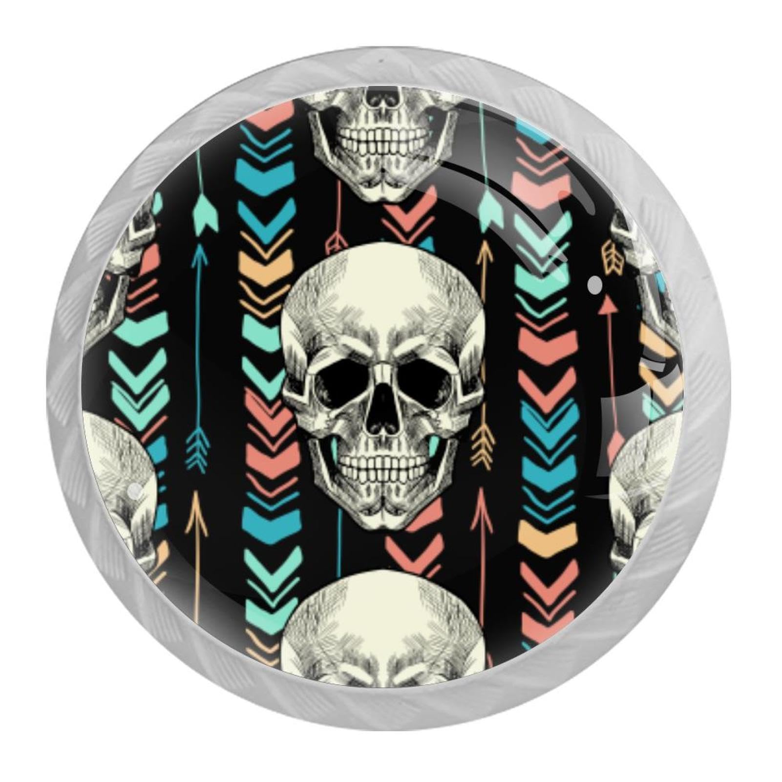 Tqmspg Multi07 4 Pieces Drawer Pulls Skull Patterns Door Knobs Dresser Handles For Kitchen Wardrobe Cupboard Hardware Furniture