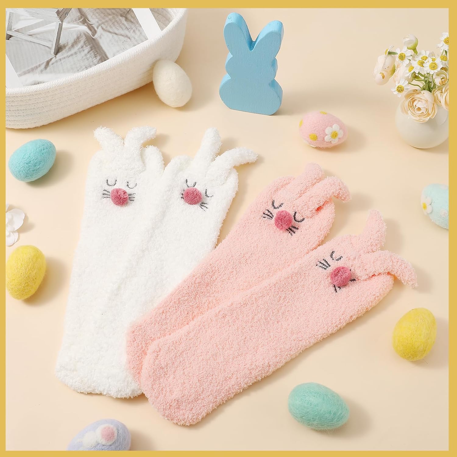 Jspupifip 2Pair Easter Bunny Socks for Women Cozy Fuzzy Rabbit Socks Cute Animal Fluffy Soft Winter Warm Gift