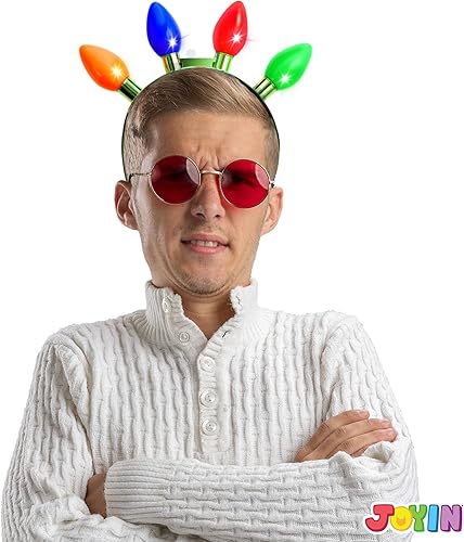 Miniatura 8 de JOYIN 1 paquete de diadema de Navidad con bombilla LED intermitente con 4 bombillas LED coloridas para adultos y niños, accesorios de fiesta de