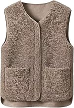 Vinuwu sleeveless vest for women solid color v neck buttons fleece vest short vest plush vest autumn vest