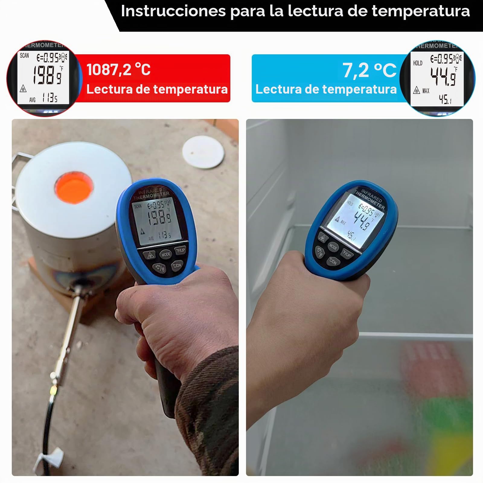 BTMETER BT-1800 Pirómetro no contacto Pistola Termómetro de infrarrojos -58~3272 °F (-50~1800 ℃) DS 50: 1 para Horno de fusión de metales Horno de forja Tester Tempe (NO para Temp humana)