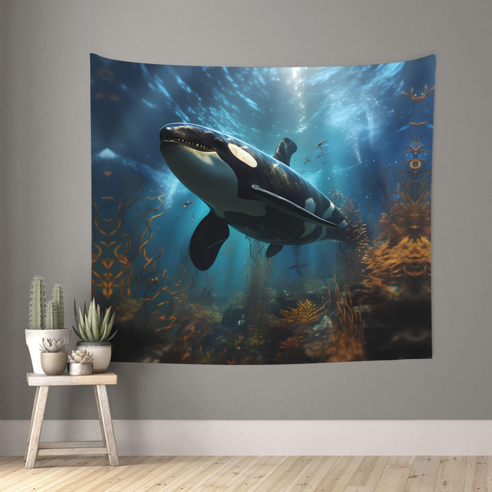 QAZWZML Huge killer whales Printed Tapestry Suitable for Home Décor Wall Covering for Both Indoor and Outdoor Use