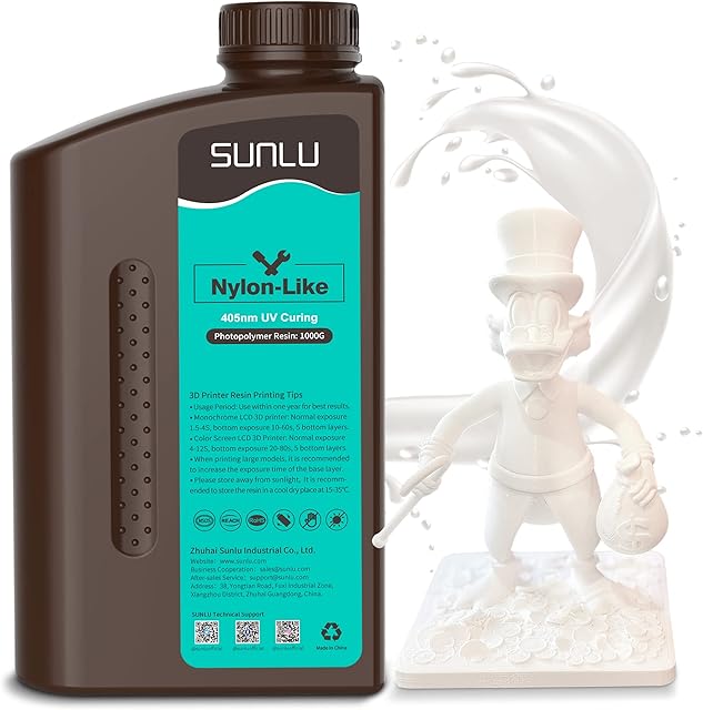 3D Printer Resin, SUNLU Nylon-Like Fast Curing 3D Resin, Stronger, Tough and Durable 3D Resin for 4K/8K LCD/DLP/SLA Printers, 405nm UV Light Curing 3D Resin, Perfect for Functional Parts, 1KG White