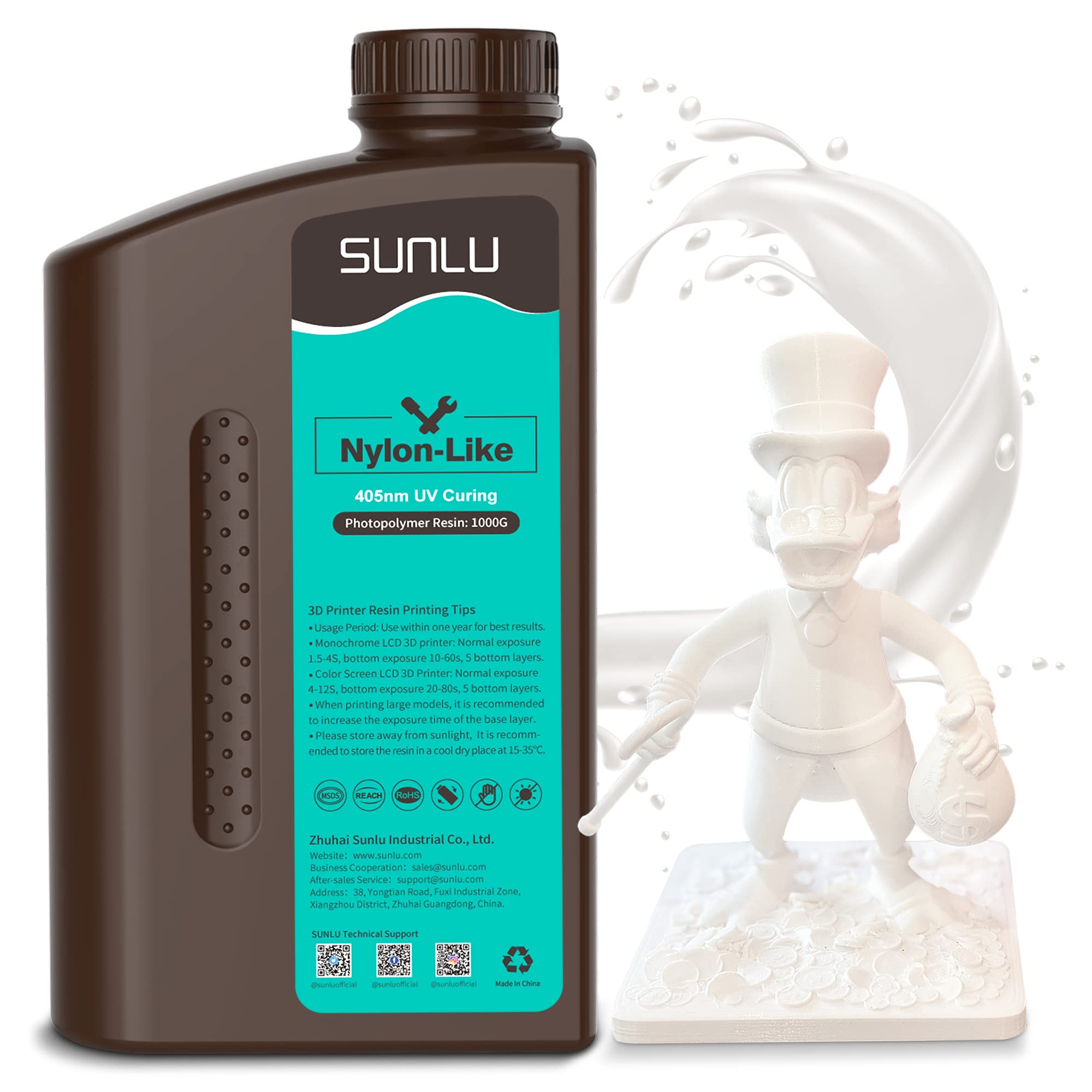 SUNLU 3D Printer Resin, Strong Durable Nylon Like 3D Resin for LCD DLP SLA Resin 3D Printers, 395-405nm UV Light Curing 3D Printing Liquid Photopolymer Resin, Good for Functional Parts, 1000g, White