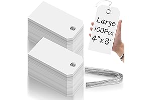 Extra Large 100-Pack of 4x8 Inch Heavy-Duty White Plastic Shipping Tags with...