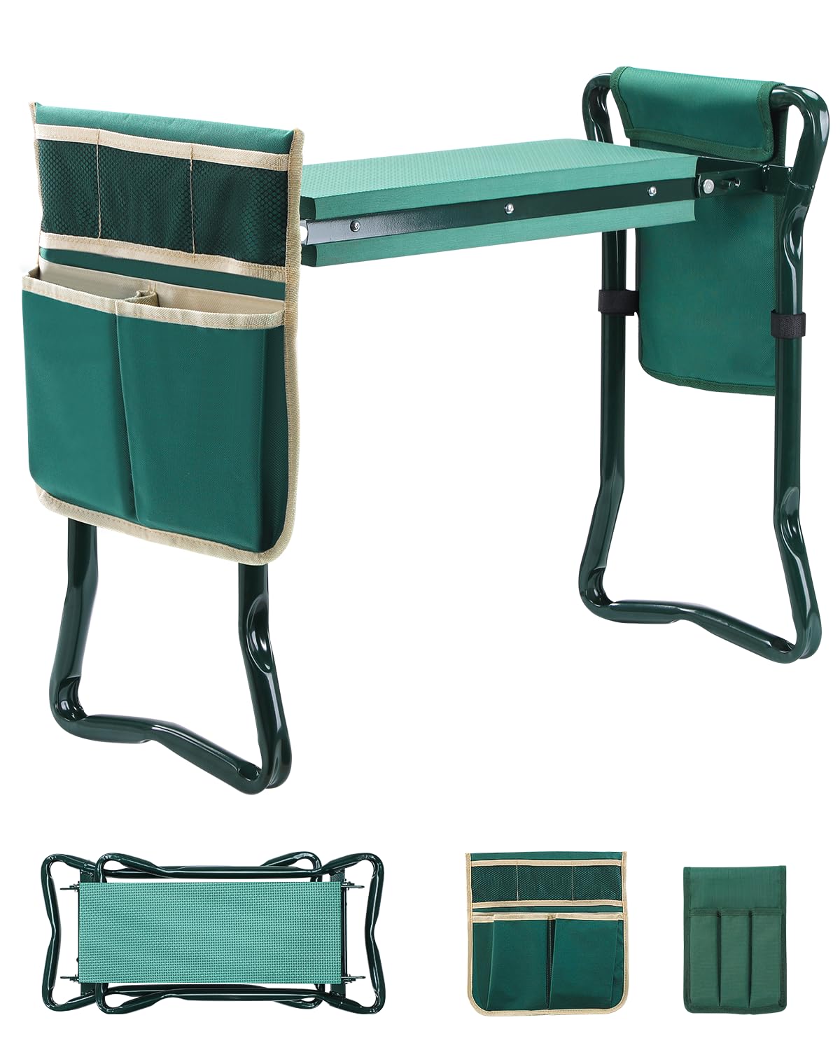 Ohuhu Agenouilloir et siège de Jardin 2 en 1 Robuste avec Coussin en Mousse EVA, Banc de Jardinage Pliable avec 2 Poches à Outils, Portable, idée Cadeau pour Femmes, Hommes, Personnes âgées