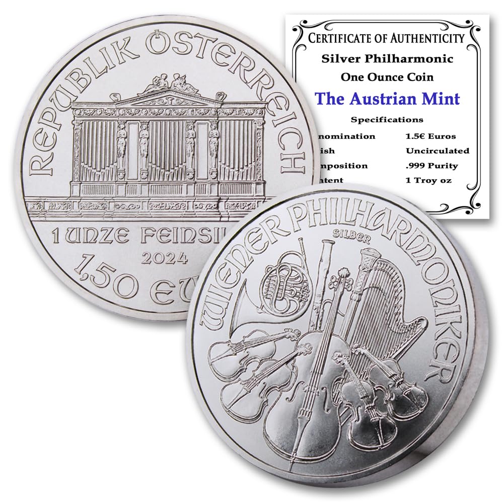 2024-1 oz Austria Silver Philharmonic Coin Brilliant Uncirculated with Certificate of Authenticity €1.50 Seller BU