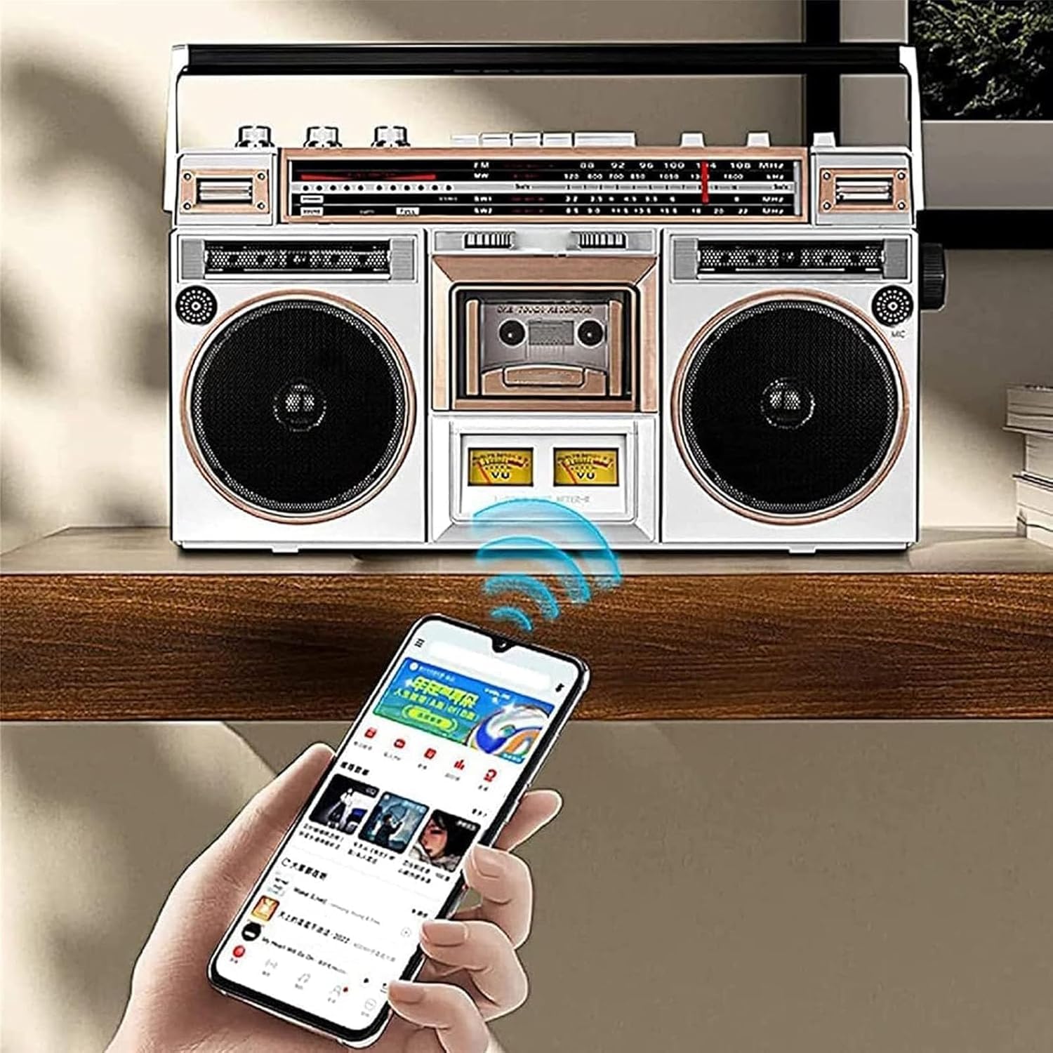 Boombox retrò anni '80 con Bluetooth e lettore CD, radio stereo portatile con registratore a cassetta, ingresso USB/SD per riunioni di famiglia e viaggi