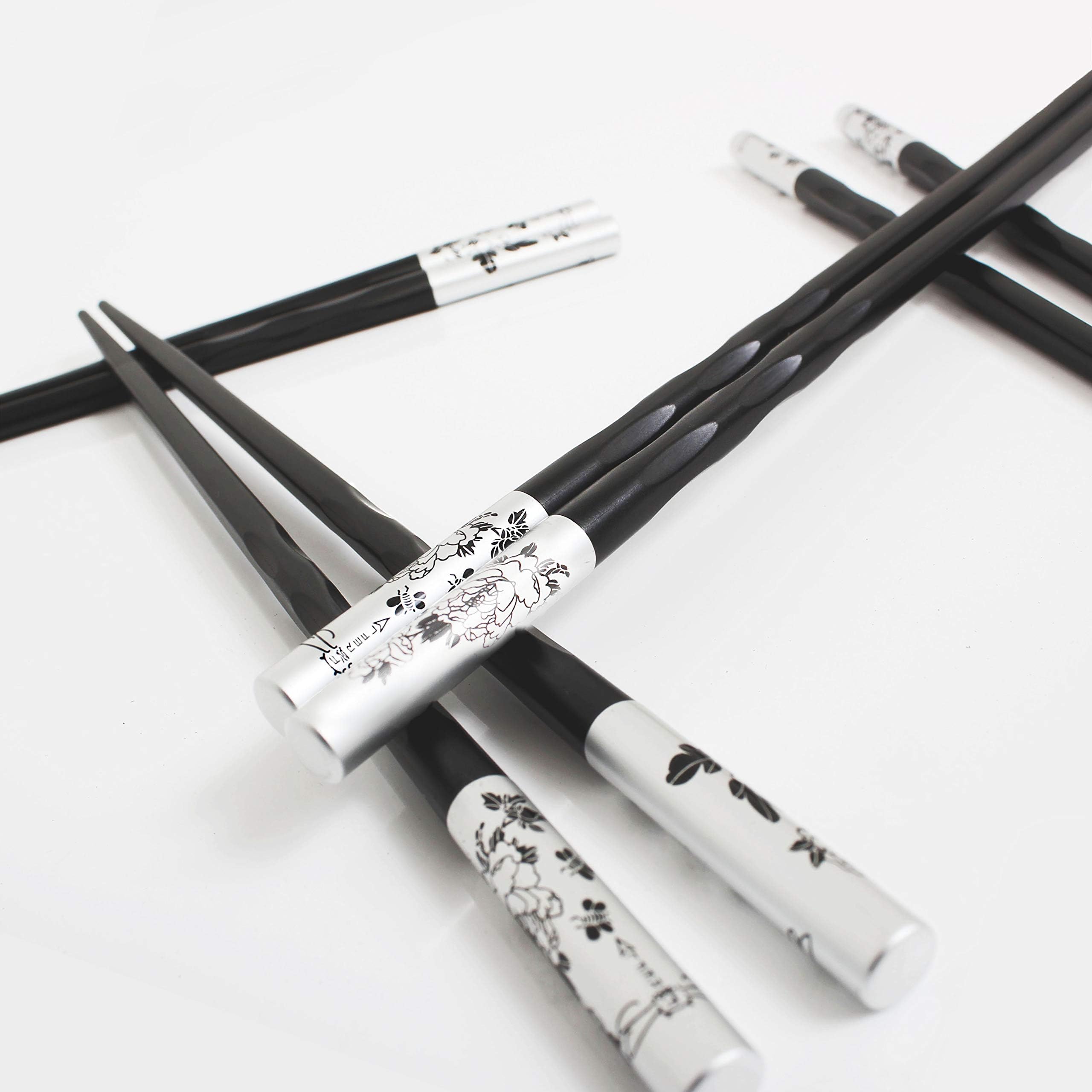Firefly - Traditional Japanese Chopsticks - Reusable Fiberglass Floral Design - 4 Pairs Dishwasher-Safe - Perfect for: Ramen/Noodles/Sushi/Rice/Sashimi/Salad